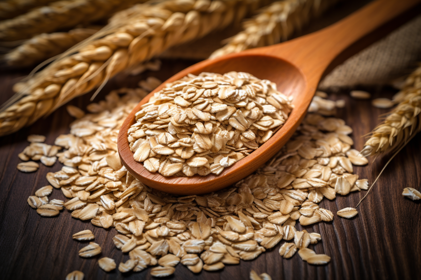 Rustic Oats in Wooden Spoon Close-Up