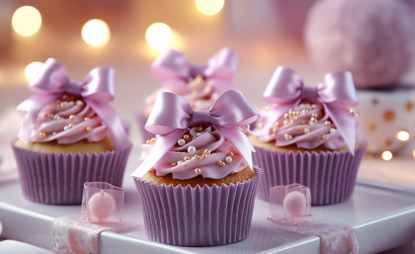 Stylish Cupcakes with Pink Frosting and Bows