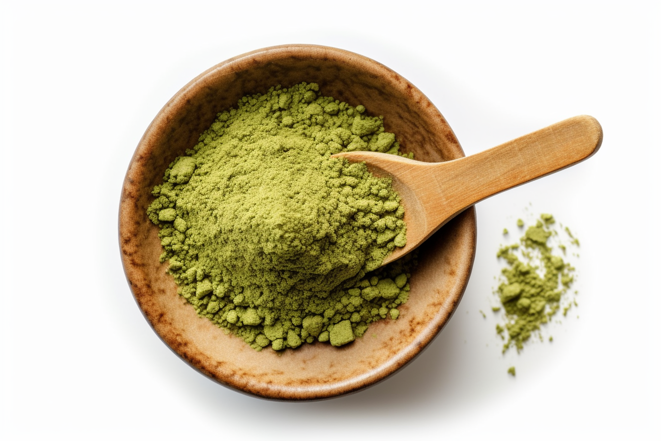 Vibrant Green Tea Powder in Rustic Bowl
