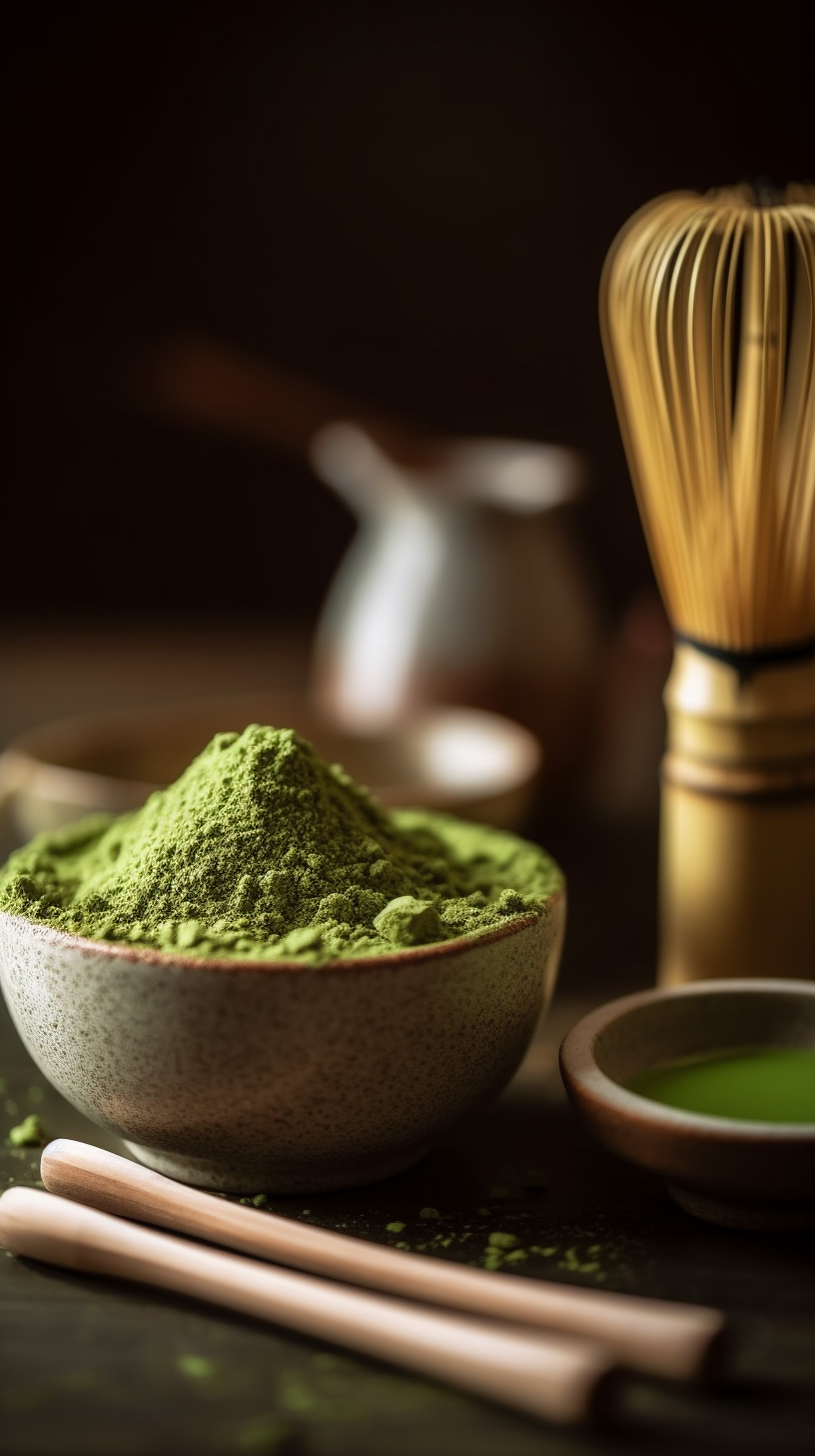 Vibrant Matcha Powder and Tools for Brewing
