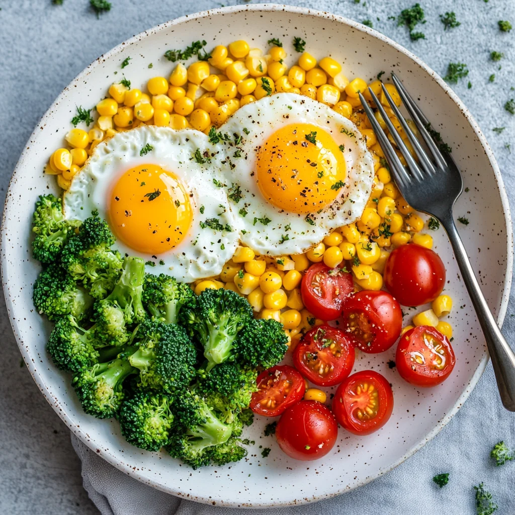Colorful Veggie Bowl with Eggs and Fresh Corn