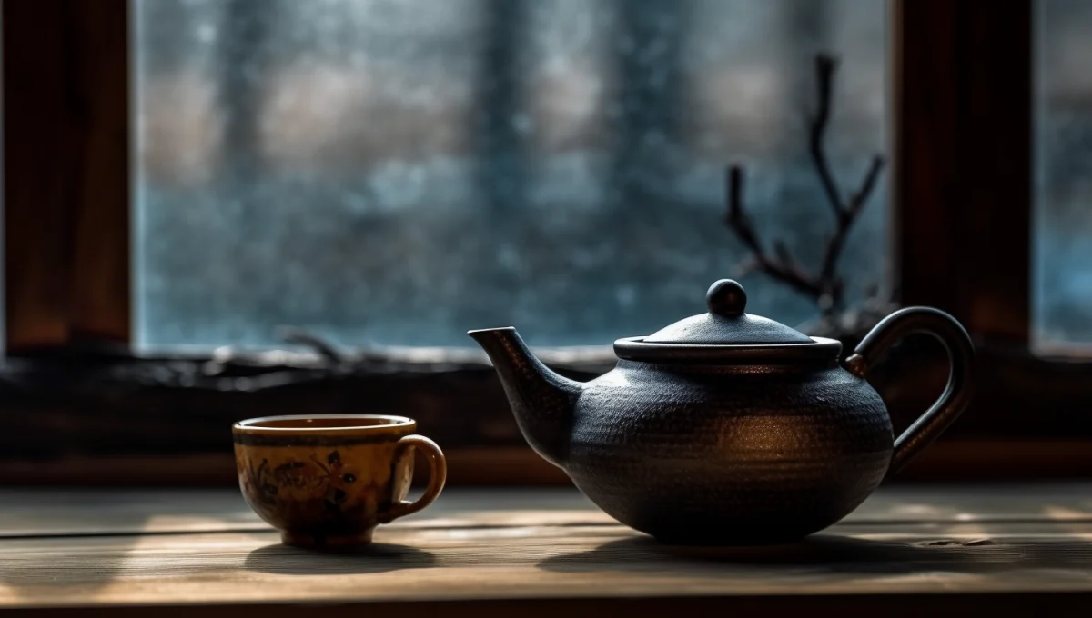 Elegant Teapot and Cup Against Soft Morning Light