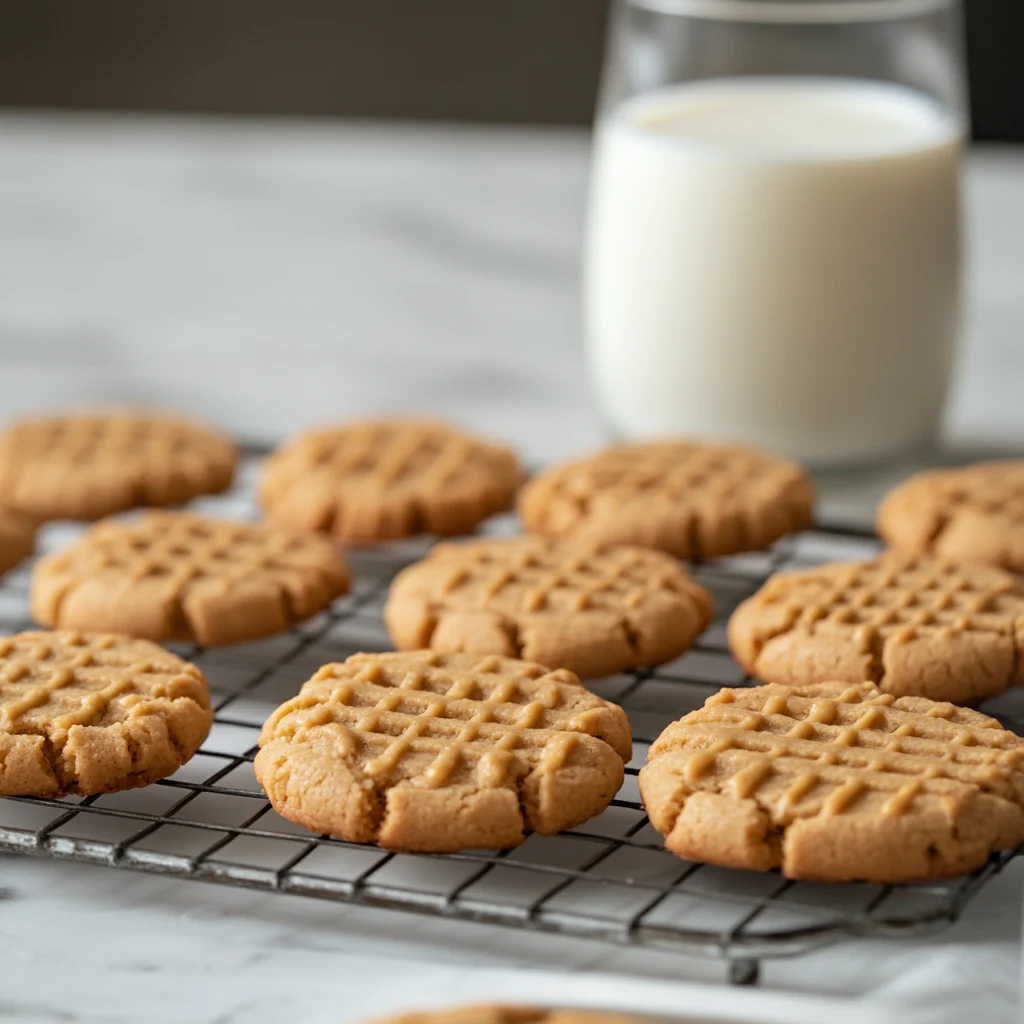 Freshly Baked Peanut Butter Cookies with Milk
