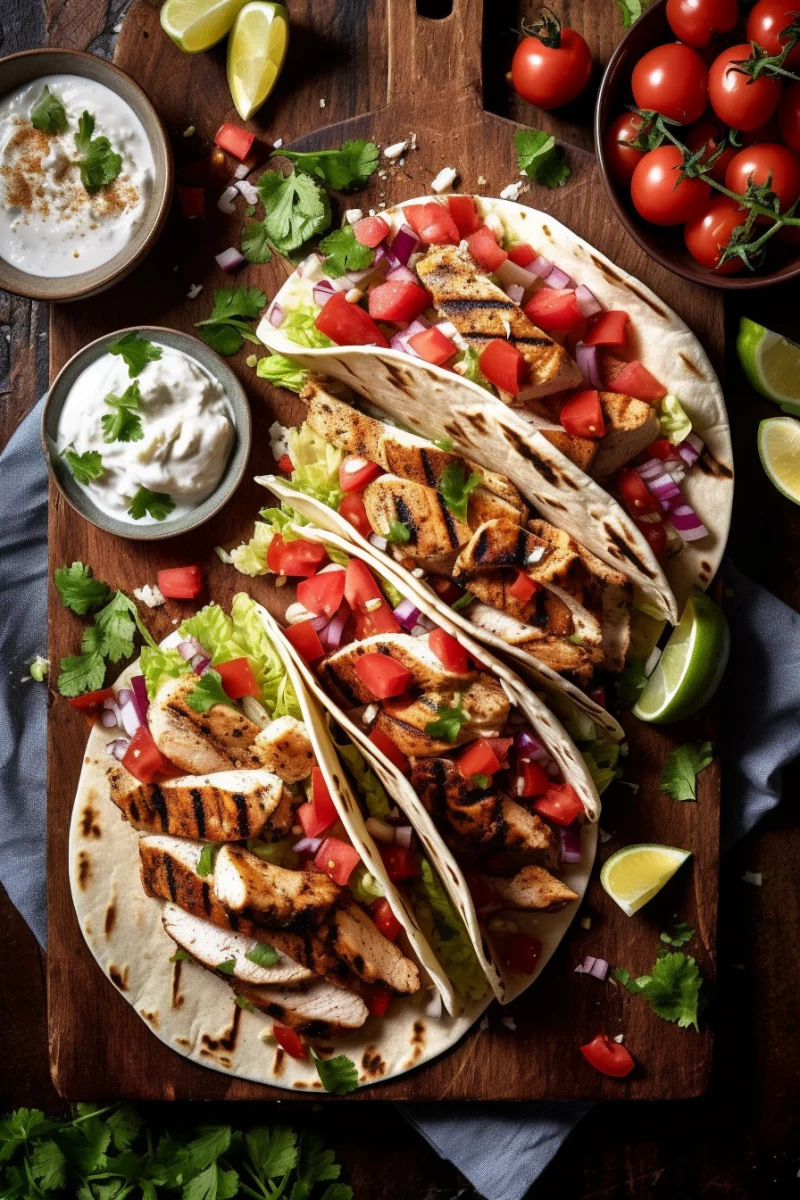 Grilled Chicken Tacos with Fresh Veggies and Creamy Dip