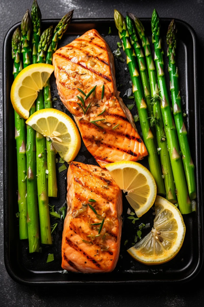 Grilled Salmon with Asparagus and Lemon Slices